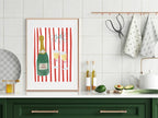 Personalised Wine Bottle Print | Red Or Green Striped Wall Art - Larosier Prints