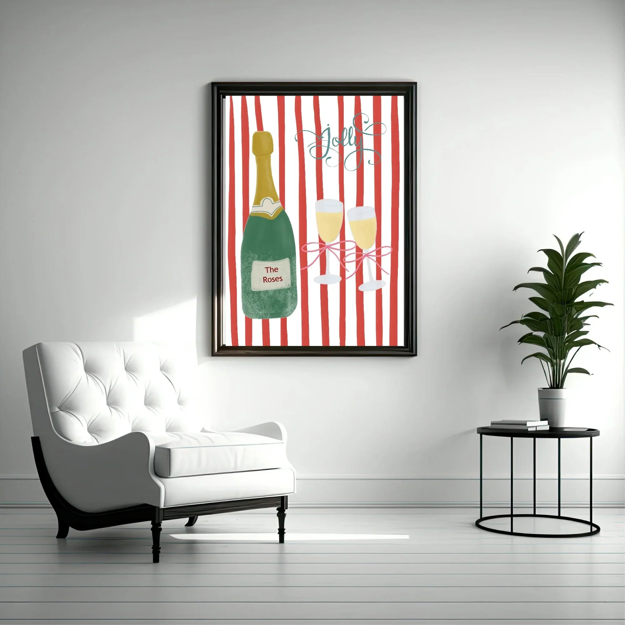 Personalised Wine Bottle Print | Red Or Green Striped Wall Art - Larosier Prints