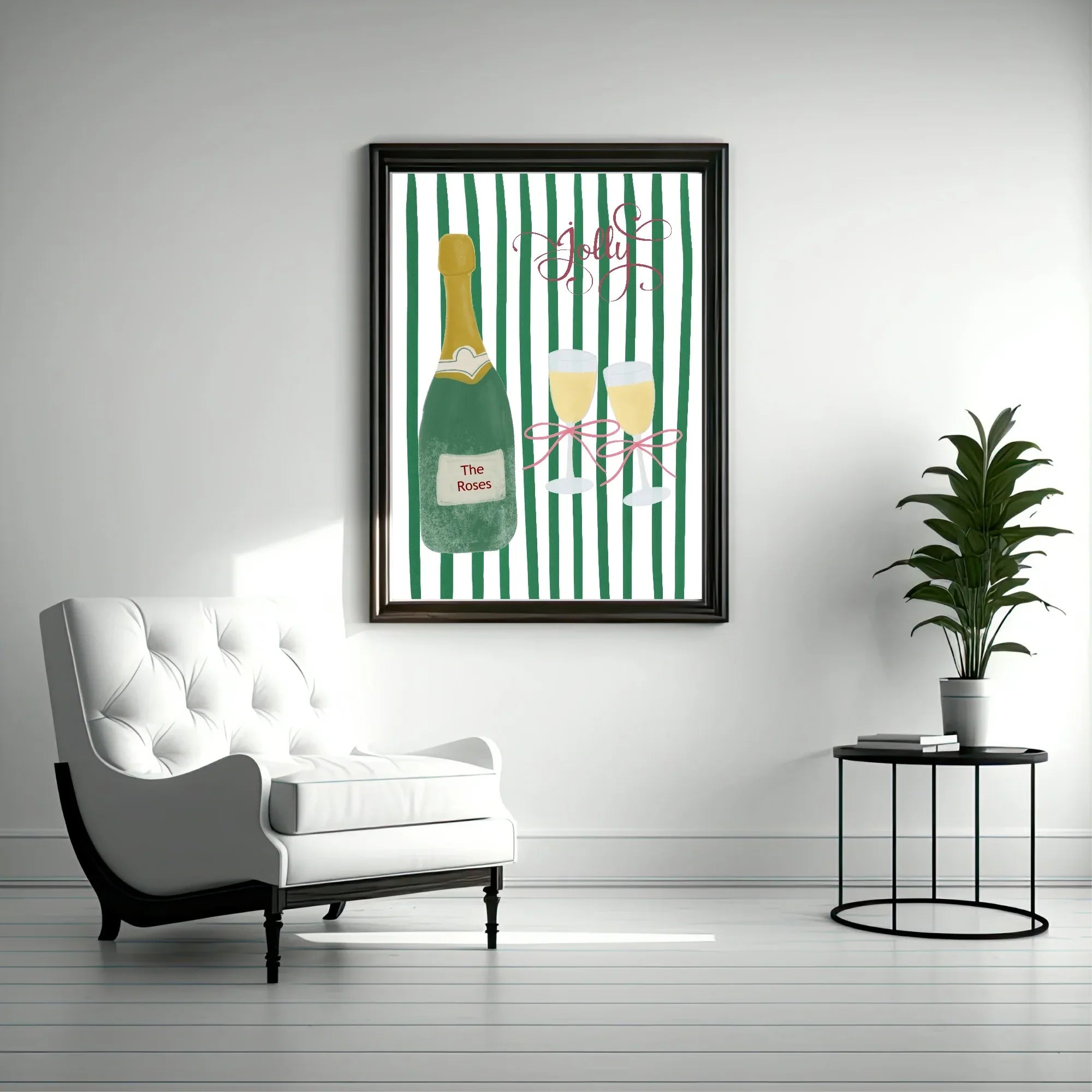 Personalised Wine Bottle Print | Red Or Green Striped Wall Art - Larosier Prints