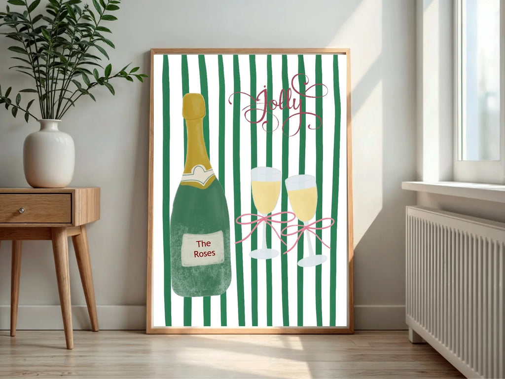 Personalised Wine Bottle Print | Red Or Green Striped Wall Art - Larosier Prints