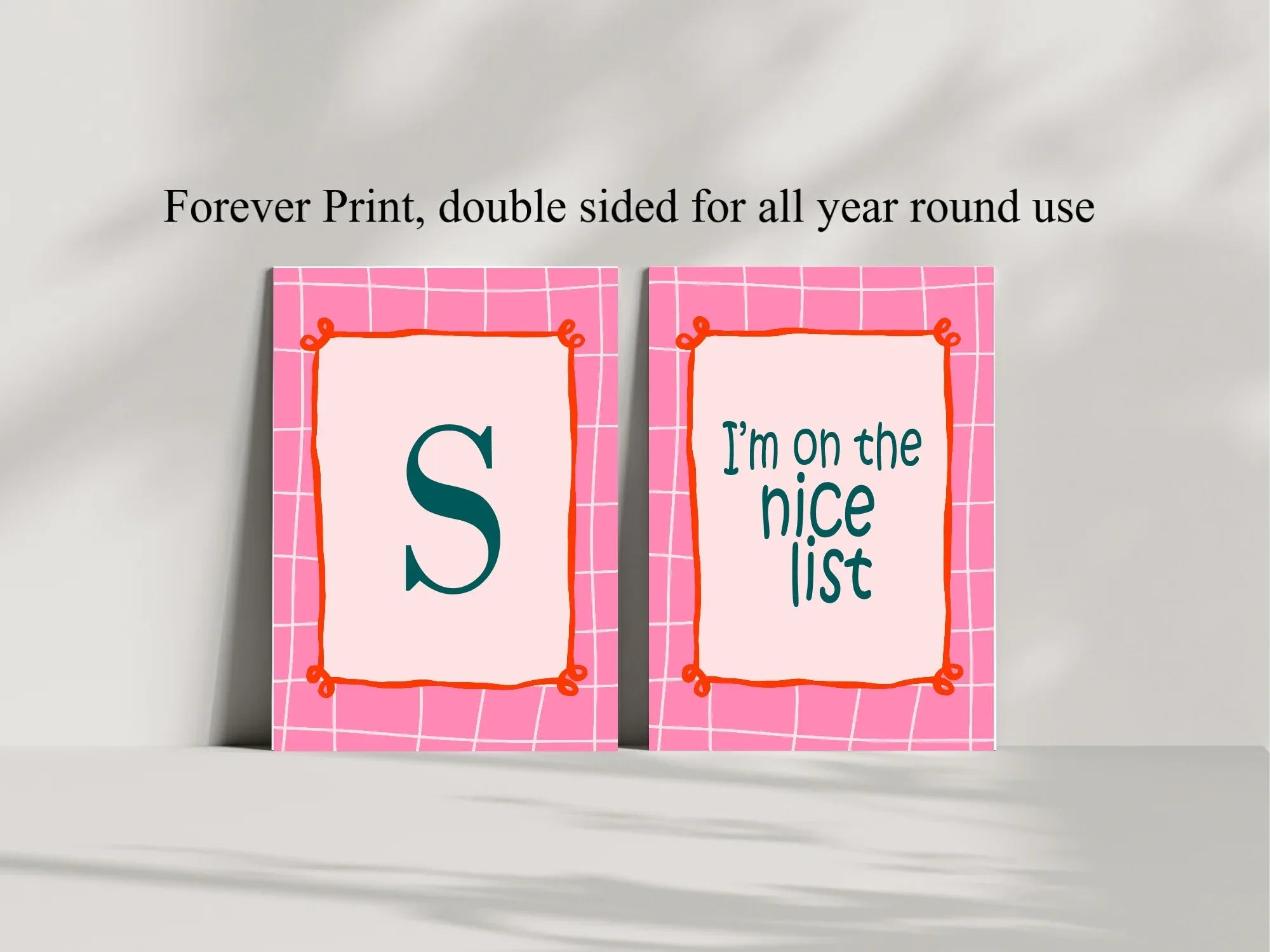 Personalised Christmas Pink Check Forever Print | Double Sided - Larosier Prints