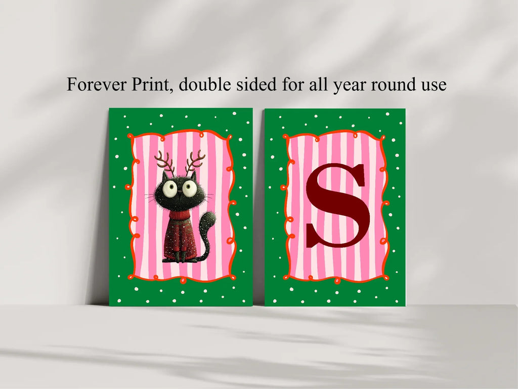 Personalised Christmas Cat Forever Print | Double Sided - Larosier Prints