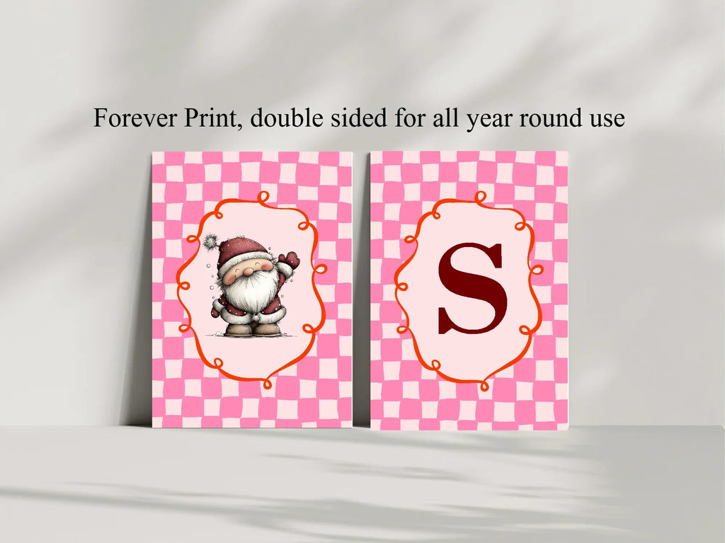 Personalised Pink Check Santa Forever Print | Double Sided - Larosier Prints