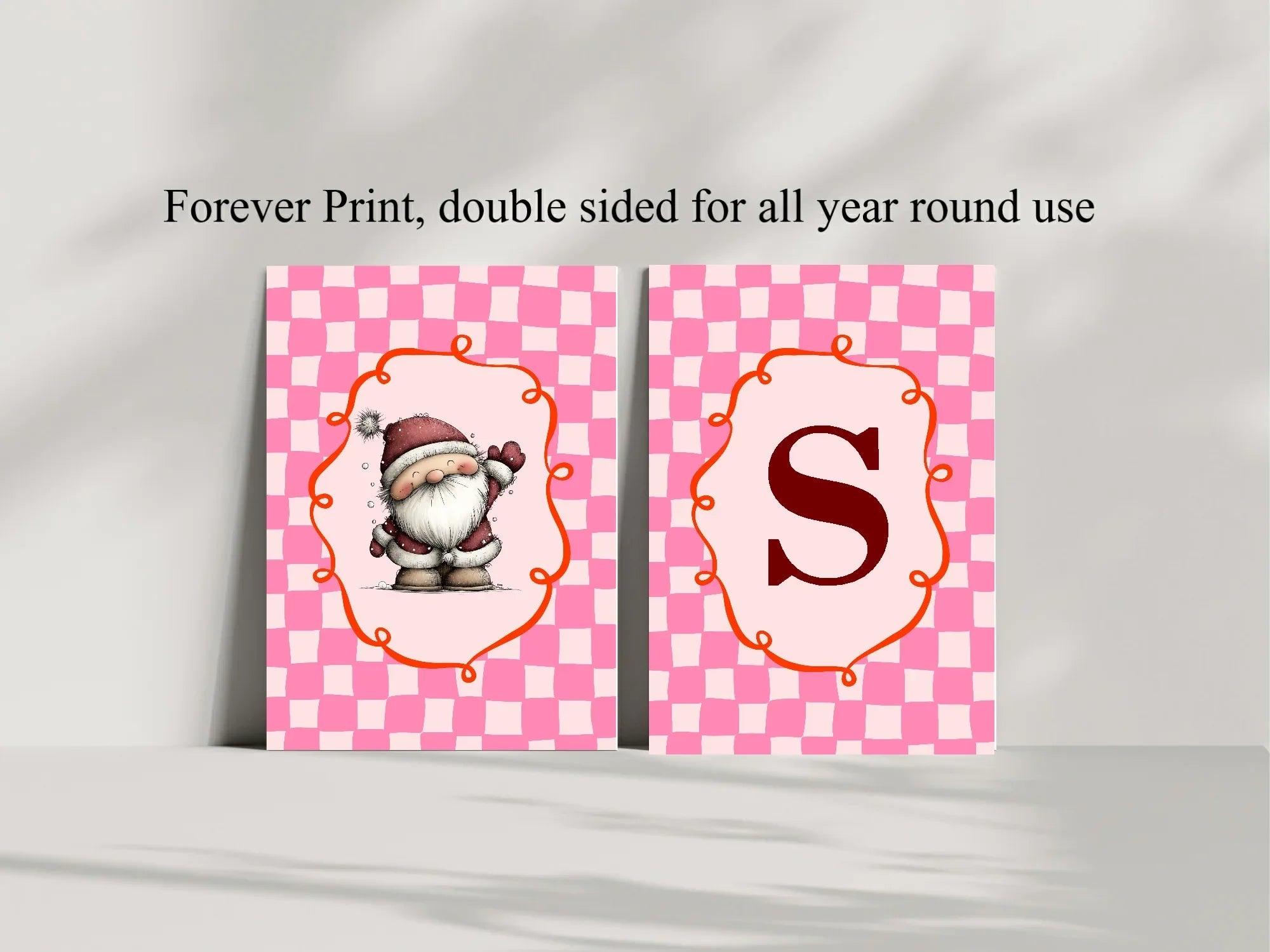 Personalised Pink Check Santa Forever Print | Double Sided - Larosier Prints
