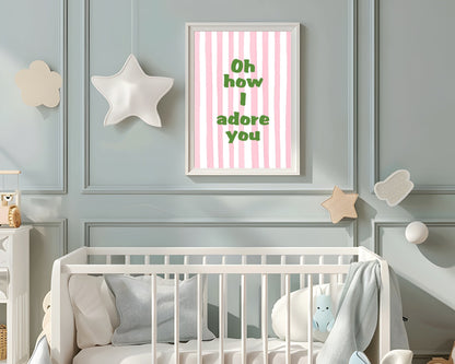 Nursery room with a white crib, decorative pillows, and a framed quote on a light blue wall.