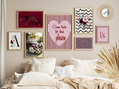 Blush Pink & Burgundy Bouquet On Wavy Background | Cosy Modern Wall Art