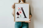 Blush & Burgundy Gold Floral Personalised Initial Print - Larosier Prints