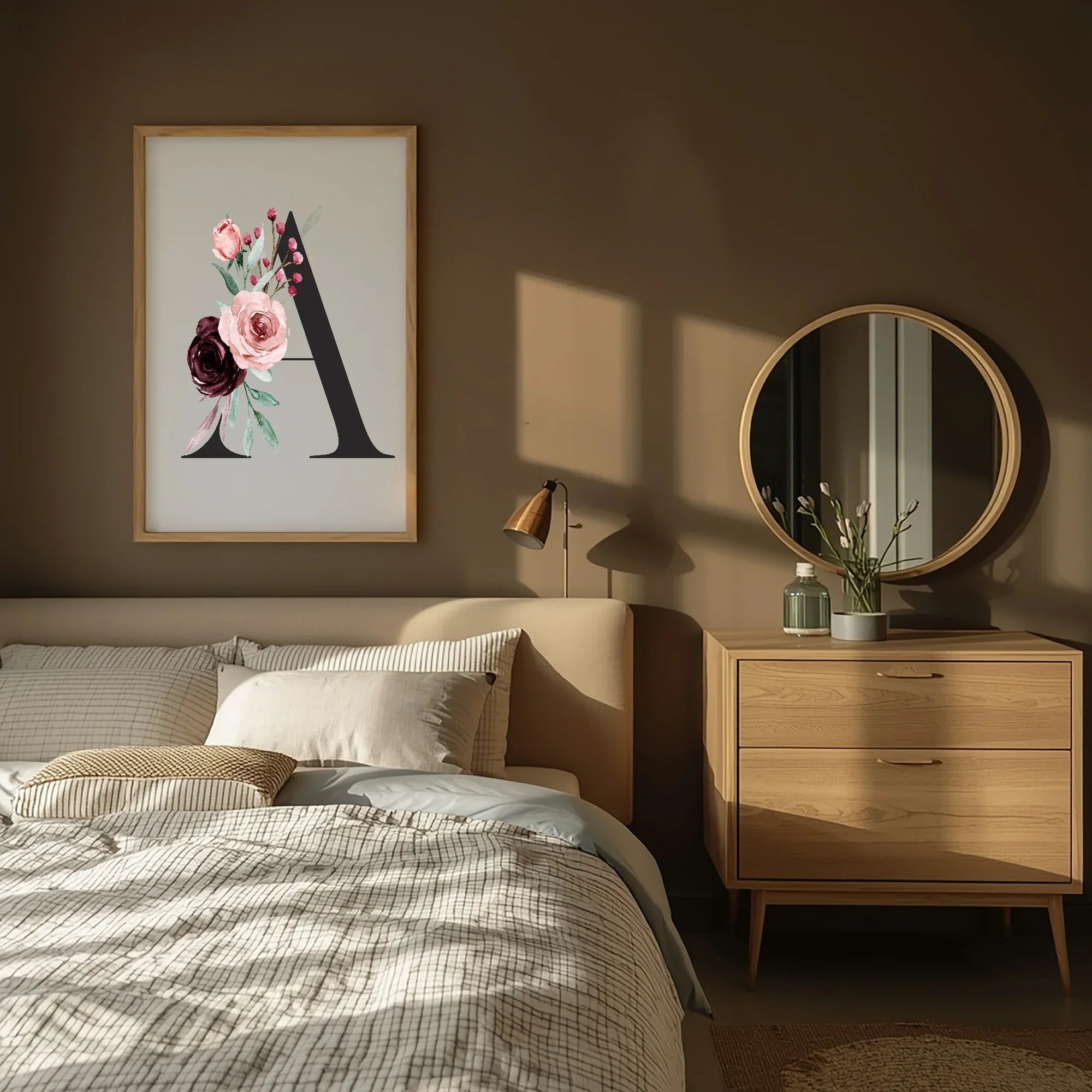 Blush & Burgundy Floral Personalised Initial Print - Larosier Prints