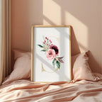 Blush & Burgundy Gold Floral Personalised Initial Print - Larosier Prints