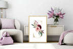 Blush & Burgundy Gold Floral Personalised Initial Print - Larosier Prints