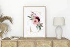 Blush & Burgundy Gold Floral Personalised Initial Print - Larosier Prints