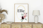 Blush & Burgundy Floral Framed Personalised Name Print - Larosier Prints