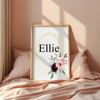 Blush & Burgundy Floral Framed Personalised Name Print - Larosier Prints