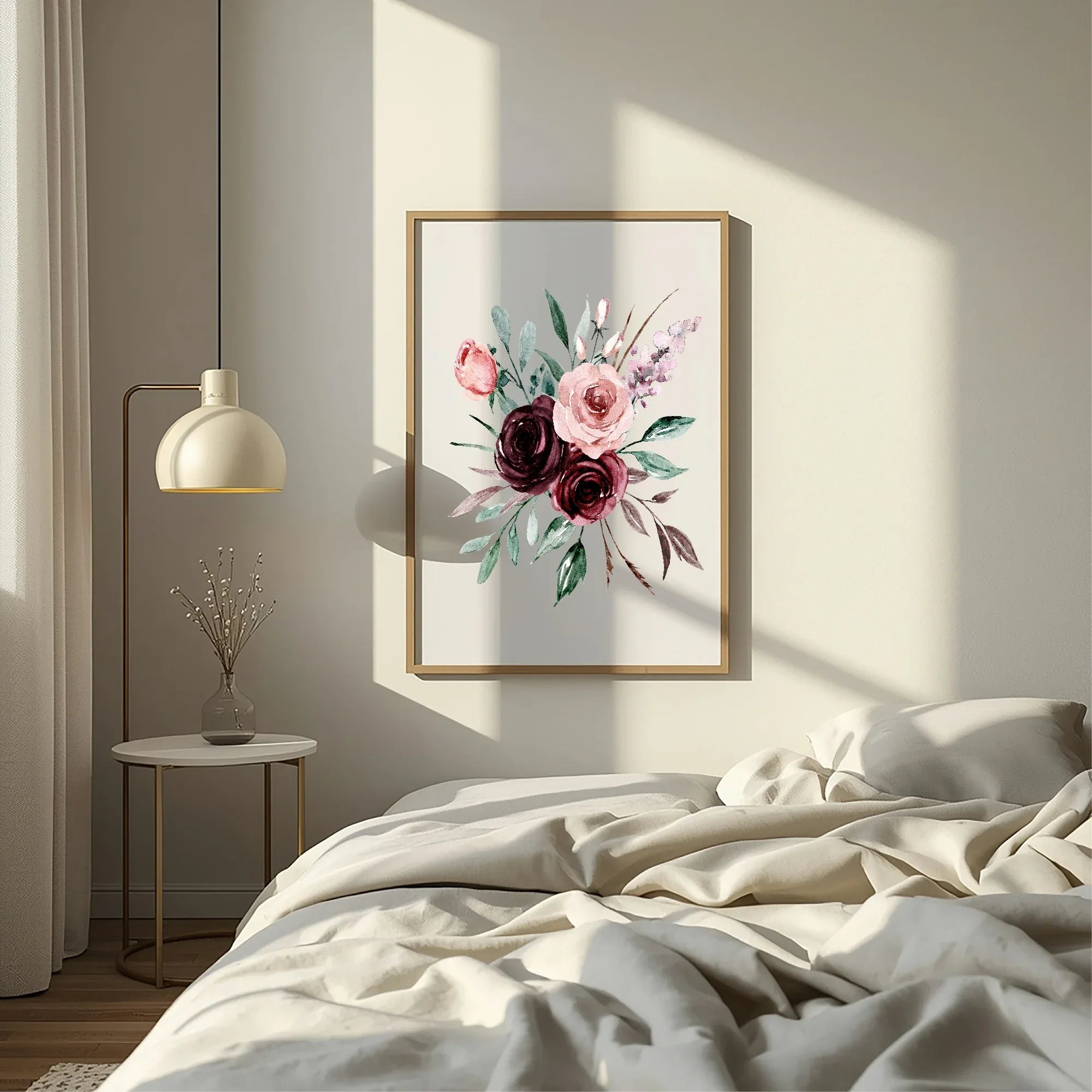 Blush Pink & Burgundy Bouquet | Cosy Modern Wall Art - Larosier Prints