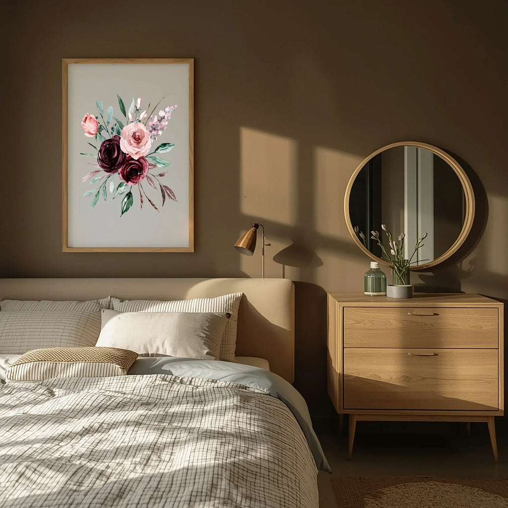 Blush Pink & Burgundy Bouquet | Cosy Modern Wall Art - Larosier Prints