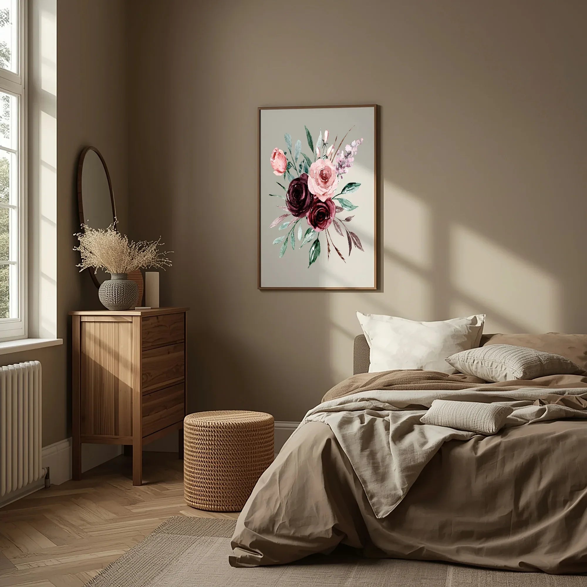 Blush Pink & Burgundy Bouquet | Cosy Modern Wall Art - Larosier Prints