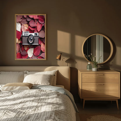Burgundy Leaves & Camera Print | Cosy Modern Wall Art