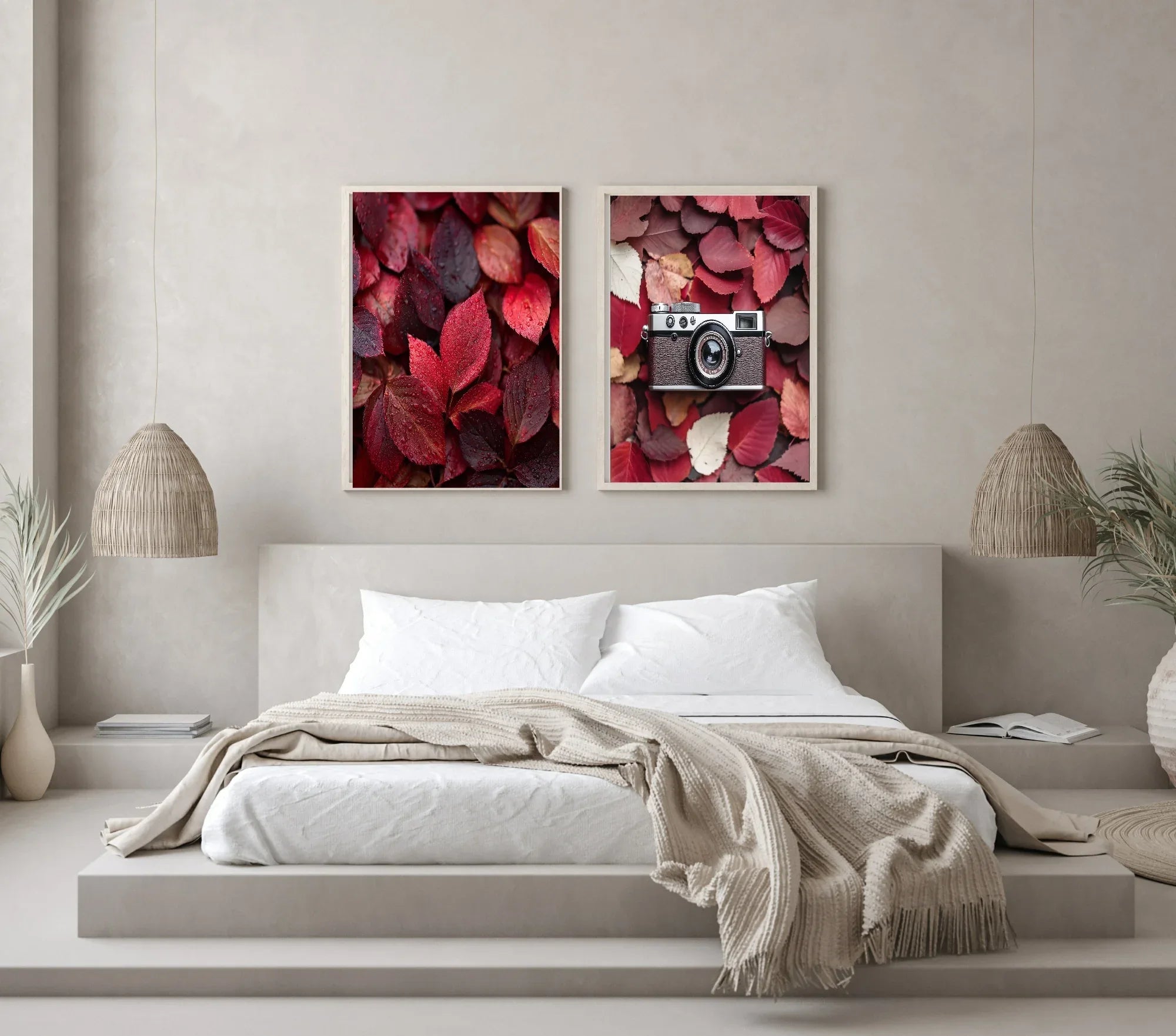 Burgundy Leaves Print | Cosy Modern Wall Art - Larosier Prints