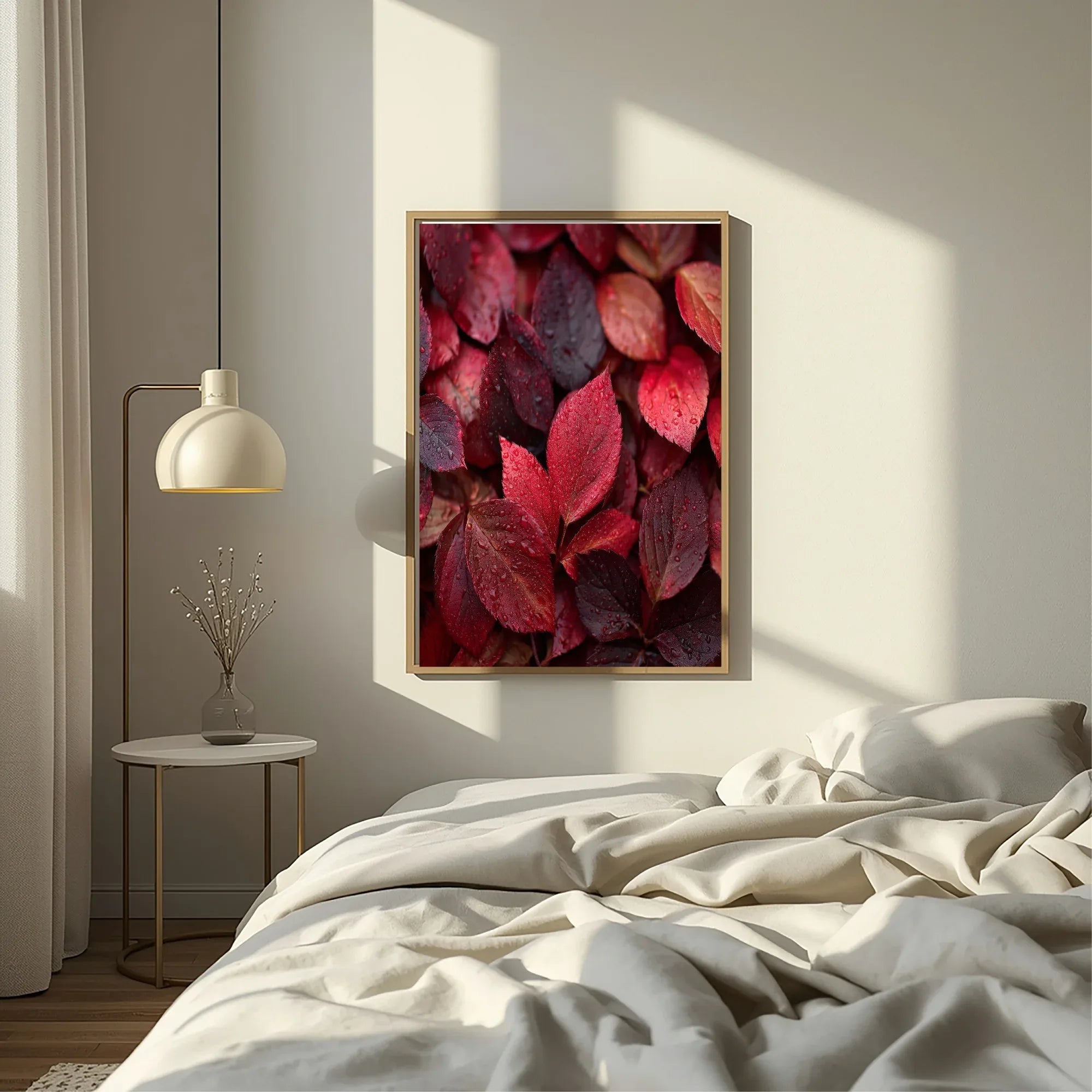 Burgundy Leaves Print | Cosy Modern Wall Art - Larosier Prints