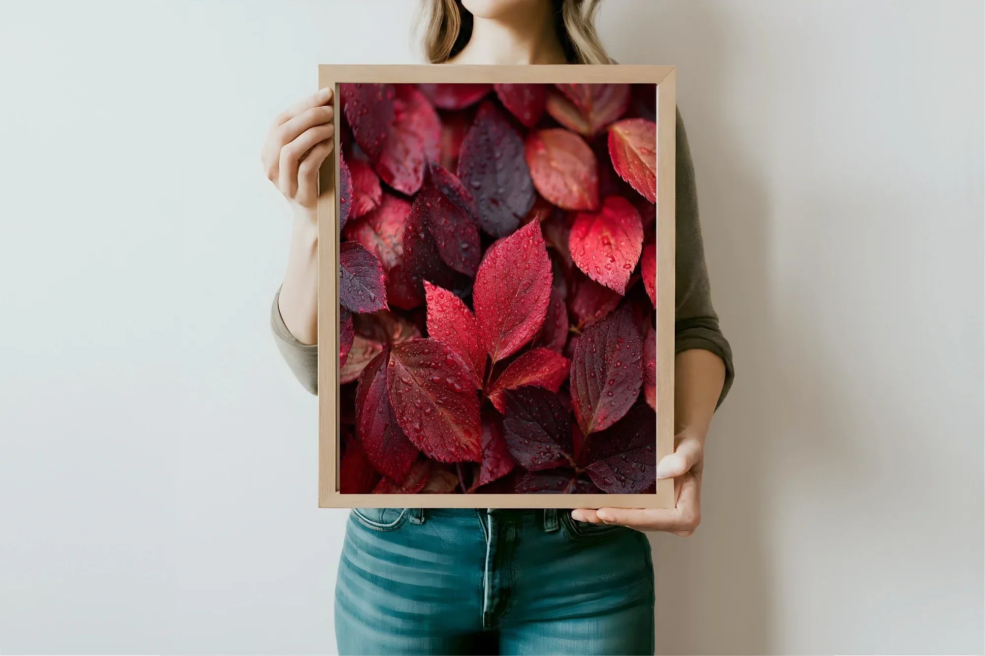 Burgundy Leaves Print | Cosy Modern Wall Art - Larosier Prints