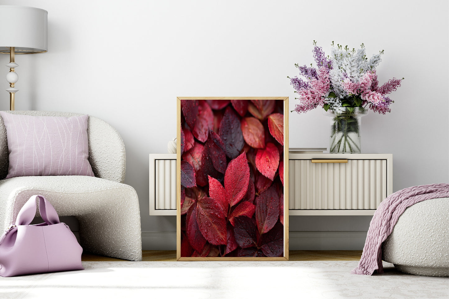 Burgundy Leaves Print | Cosy Modern Wall Art