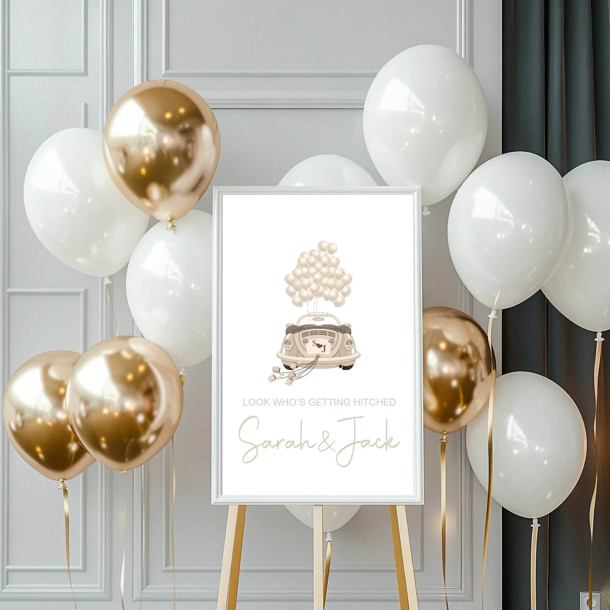 Look Who's Getting Hitched Funny Engagement Welcome Party Sign - Larosier Prints