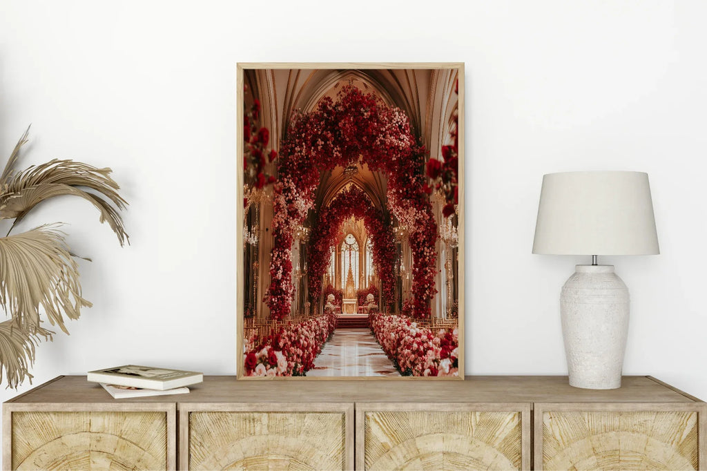 Burgundy Church Print | Cosy Modern Wall Art - Larosier Prints