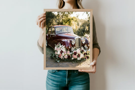 Burgundy Floral Car Print | Cosy Modern Wall Art