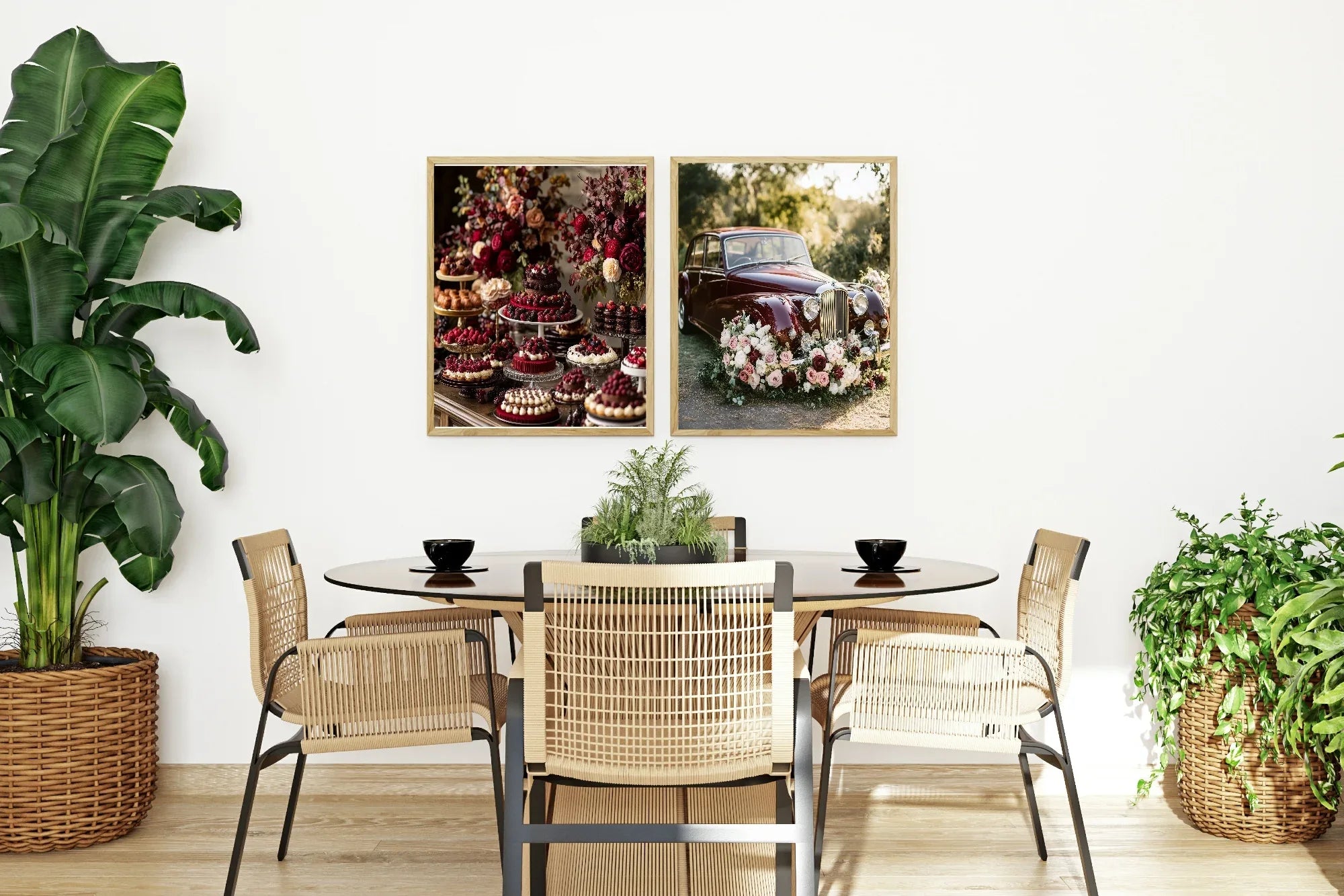 Burgundy Floral Car Print | Cosy Modern Wall Art - Larosier Prints