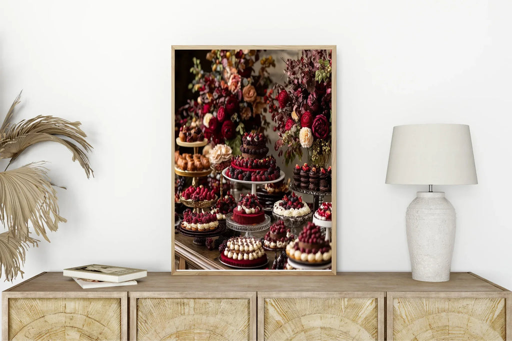 Burgundy Cake Table Print | Cosy Modern Wall Art - Larosier Prints