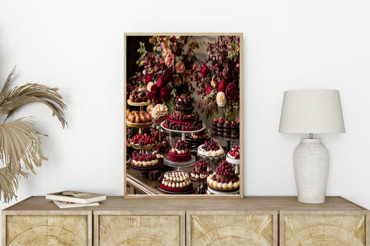 Burgundy Cake Table Print | Cosy Modern Wall Art