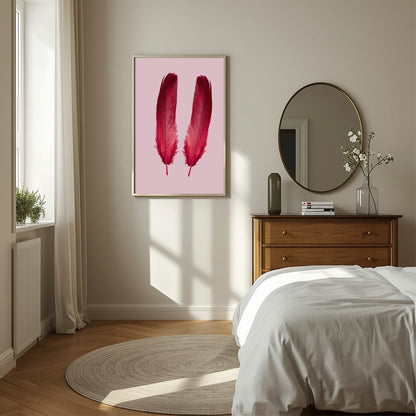 Blush Pink & Burgundy Feather Print | Cosy Modern Wall Art