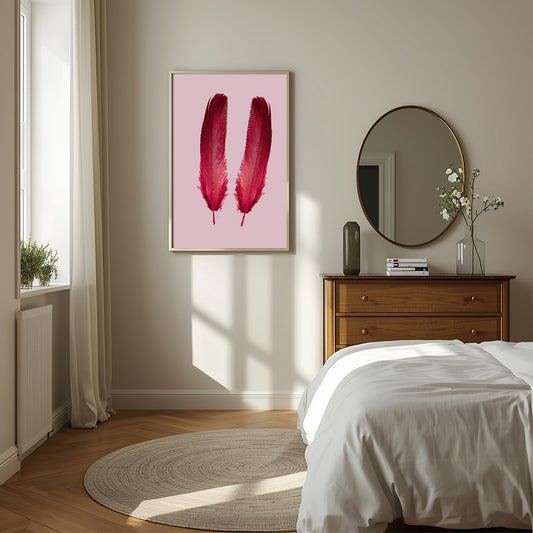 Blush Pink & Burgundy Feather Print | Cosy Modern Wall Art