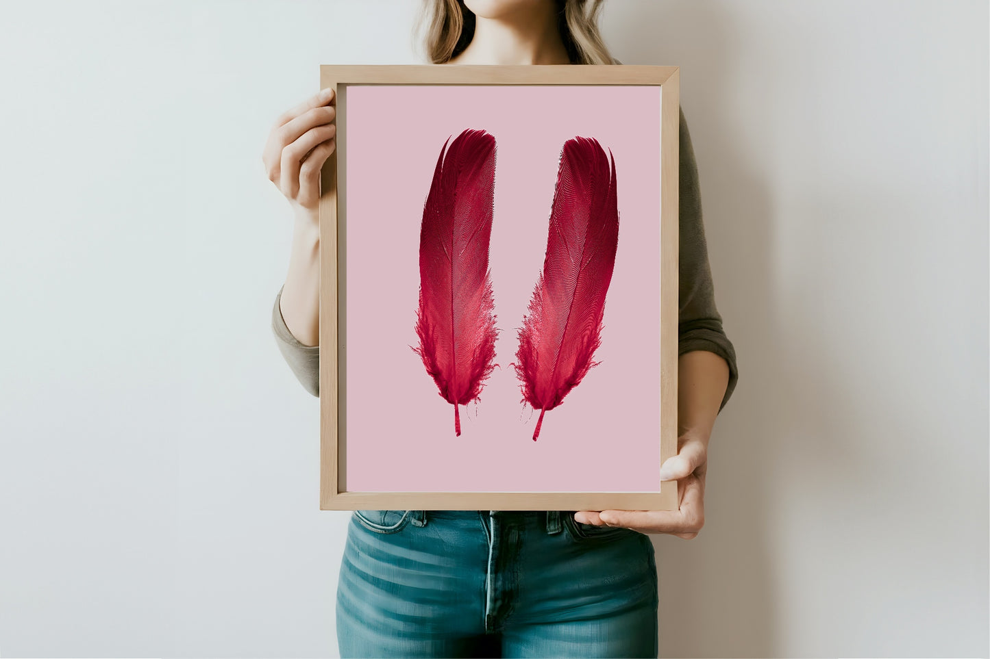 Blush Pink & Burgundy Feather Print | Cosy Modern Wall Art