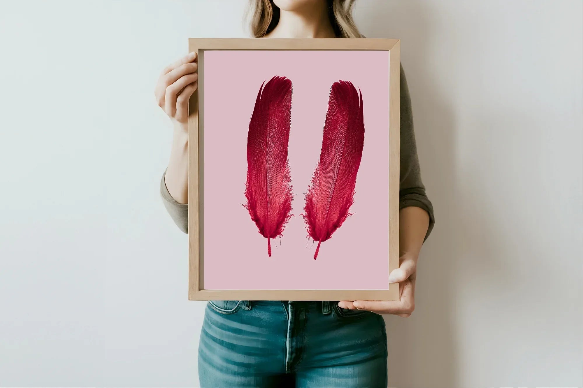 Blush Pink & Burgundy Feather Print | Cosy Modern Wall Art - Larosier Prints