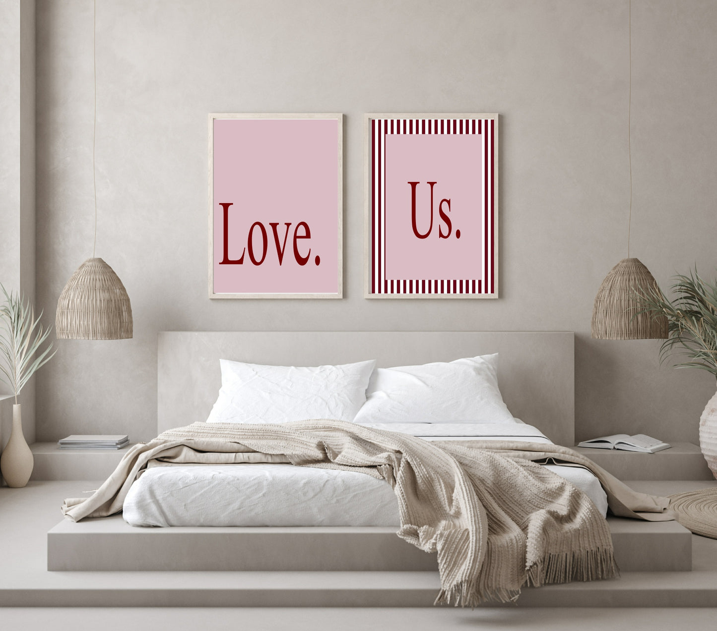 Blush Pink & Burgundy Love Print | Cosy Modern Wall Art