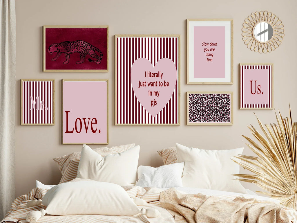 Blush Pink & Burgundy Striped ME. Print | Cosy Modern Wall Art - Larosier Prints