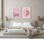 Blush Pink & Burgundy Love Print | Cosy Modern Wall Art - Larosier Prints