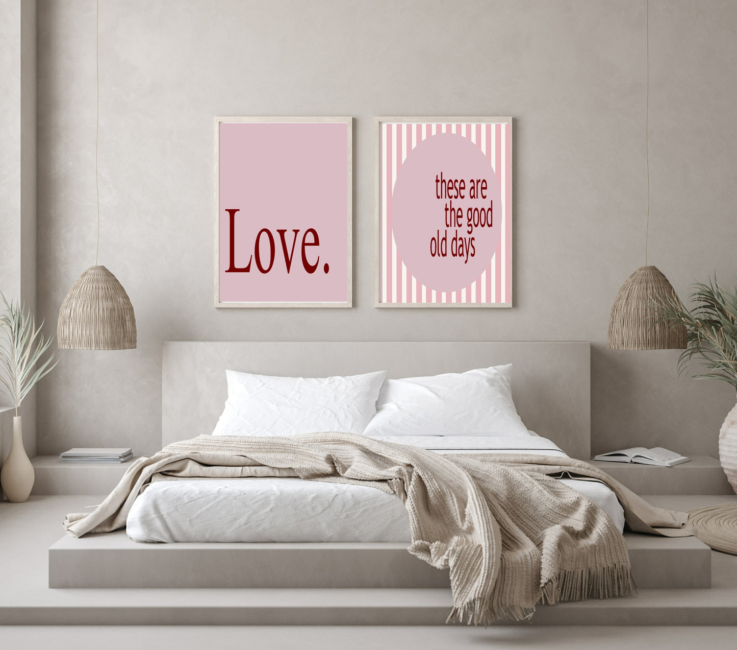 Blush Pink & Burgundy Love Print | Cosy Modern Wall Art