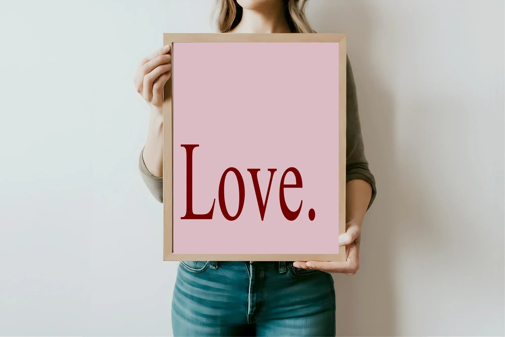 Blush Pink & Burgundy Love Print | Cosy Modern Wall Art - Larosier Prints