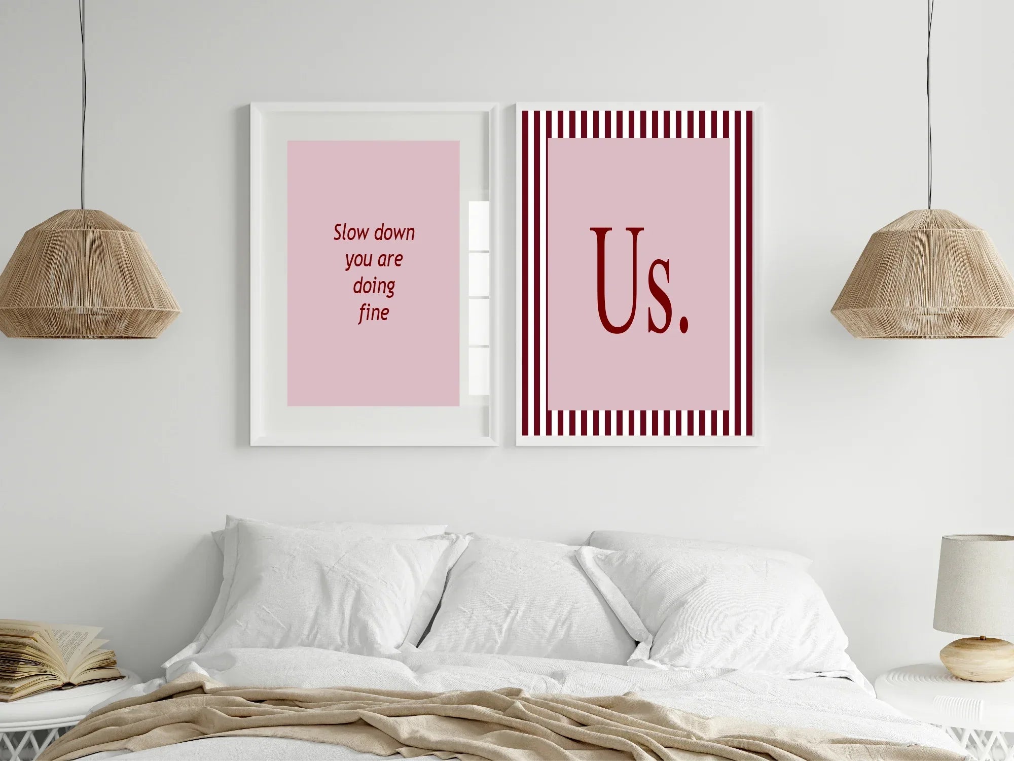 Blush Pink & Burgundy Slow Down Print | Cosy Modern Wall Art - Larosier Prints