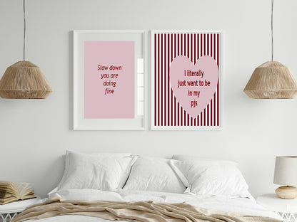 Blush Pink & Burgundy Striped PJ's Print | Cosy Modern Wall Art