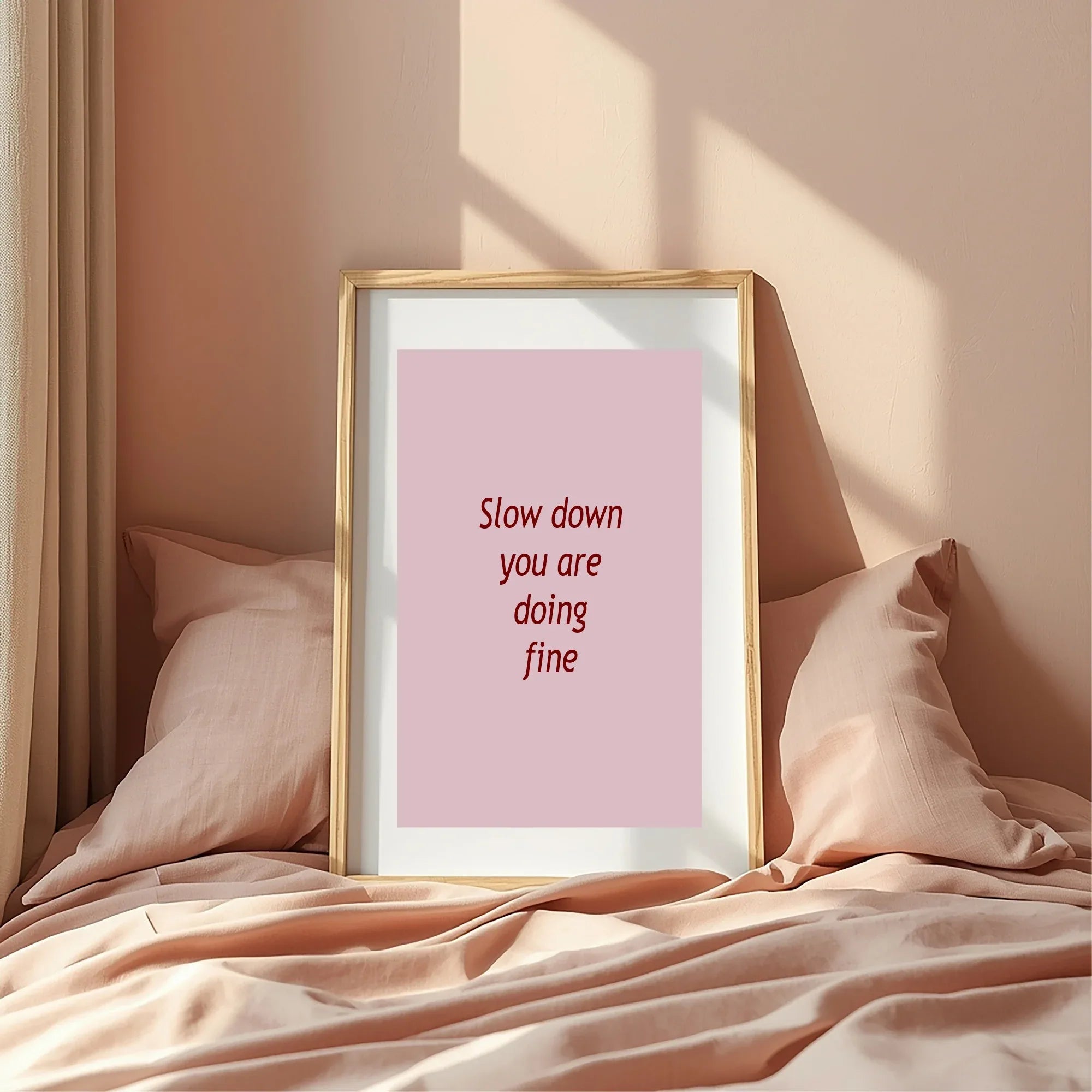 Blush Pink & Burgundy Slow Down Print | Cosy Modern Wall Art - Larosier Prints