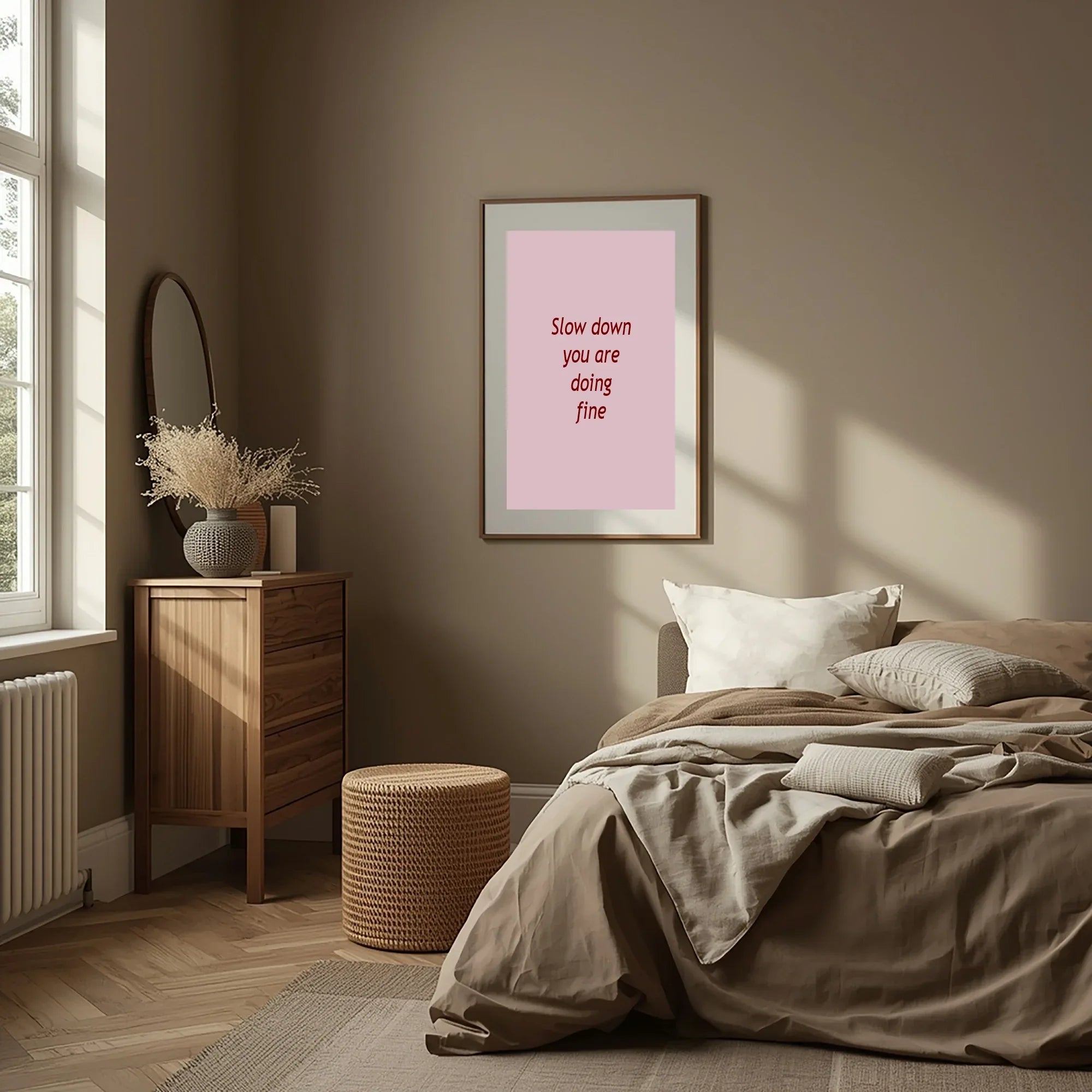 Blush Pink & Burgundy Slow Down Print | Cosy Modern Wall Art - Larosier Prints