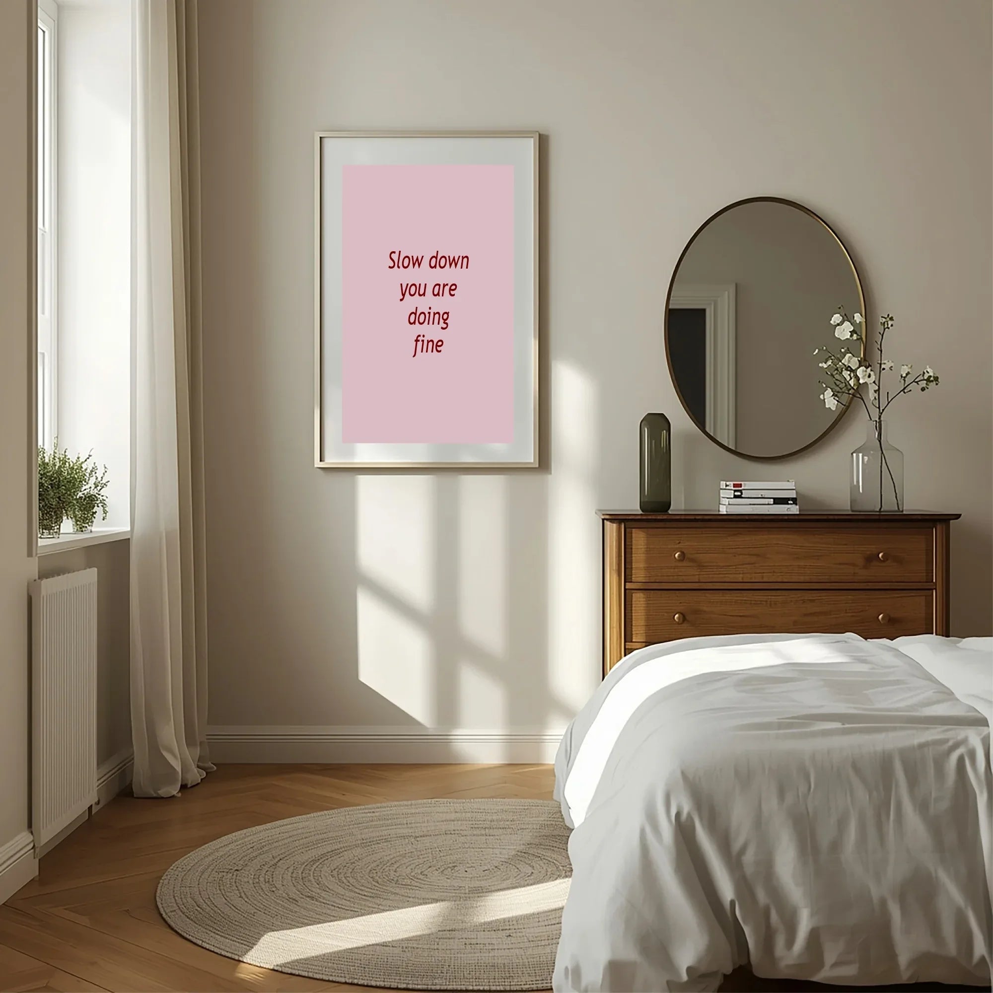 Blush Pink & Burgundy Slow Down Print | Cosy Modern Wall Art - Larosier Prints