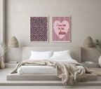 Blush Pink & Burgundy Striped Come Back To Bed Print | Cosy Modern Wall Art - Larosier Prints