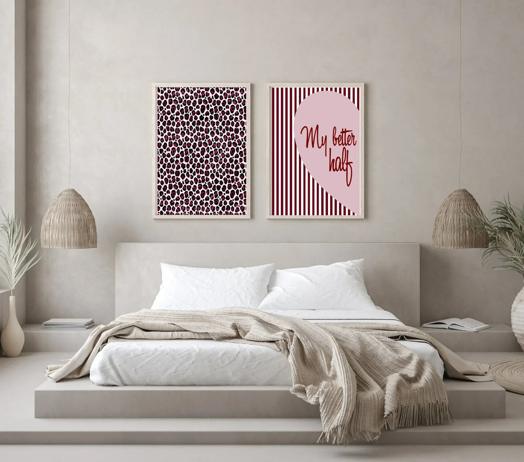 Blush Pink & Burgundy Striped My Better Half Print | Cosy Modern Wall Art - Larosier Prints