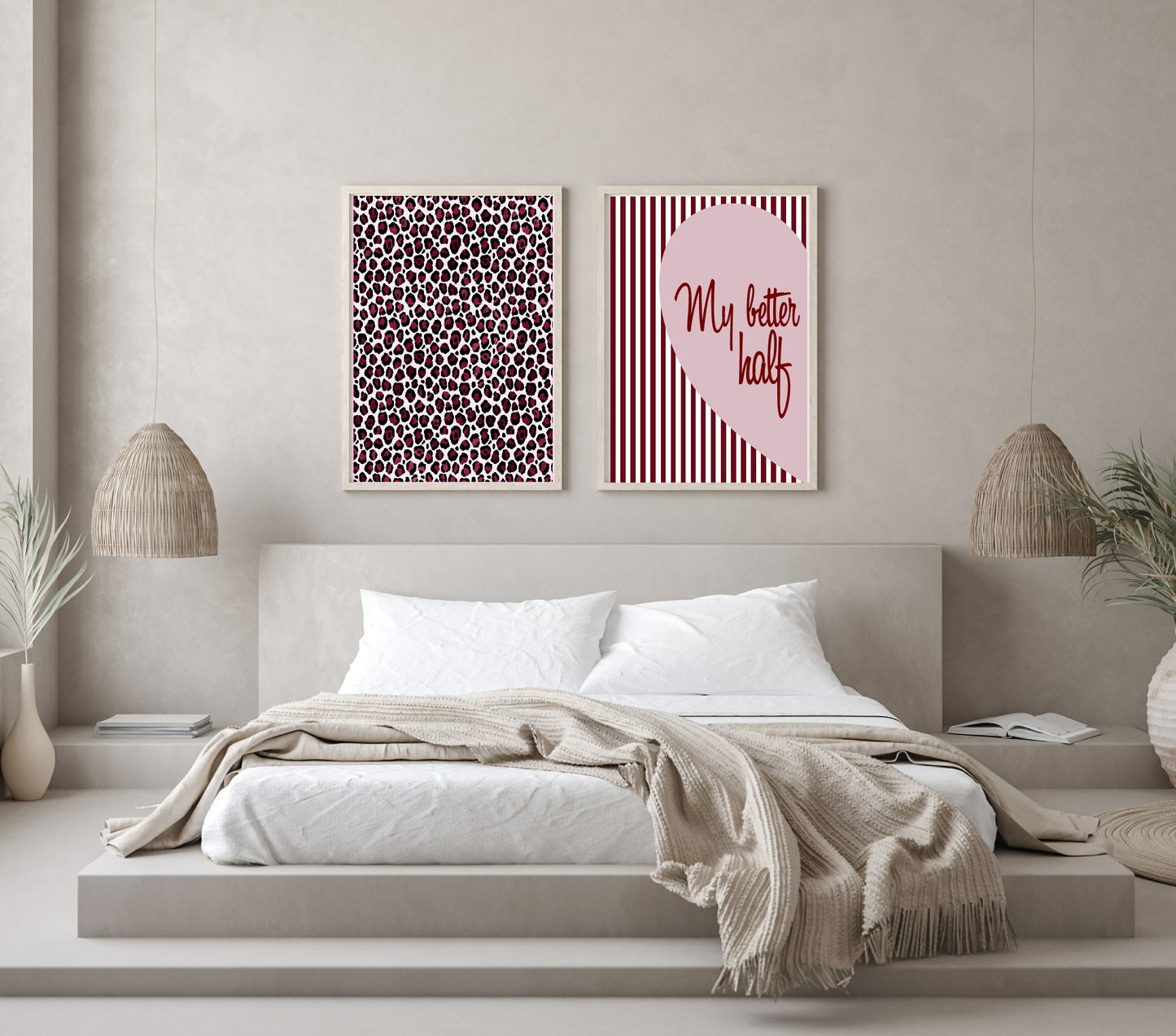 Blush Pink & Burgundy Striped My Better Half Print | Cosy Modern Wall Art