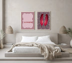 Blush Pink & Burgundy Leopard Print Feather Print | Cosy Modern Wall Art - Larosier Prints