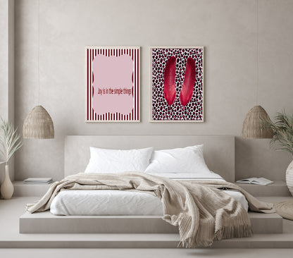 Blush Pink & Burgundy Striped Simple Joy Print | Cosy Modern Wall Art